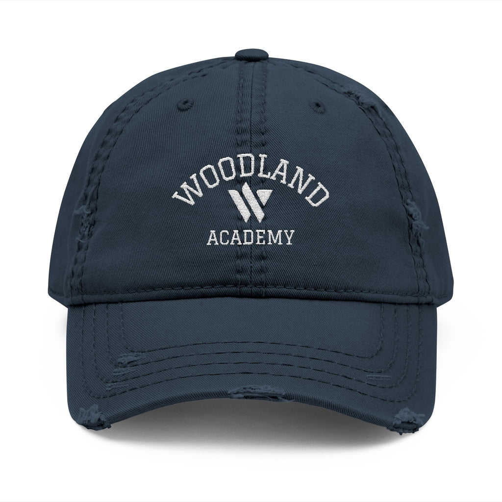 3 - Woodland Academy Embroidered Distressed Multi Color Dad Hat – Minimal White Logo Baseball Cap