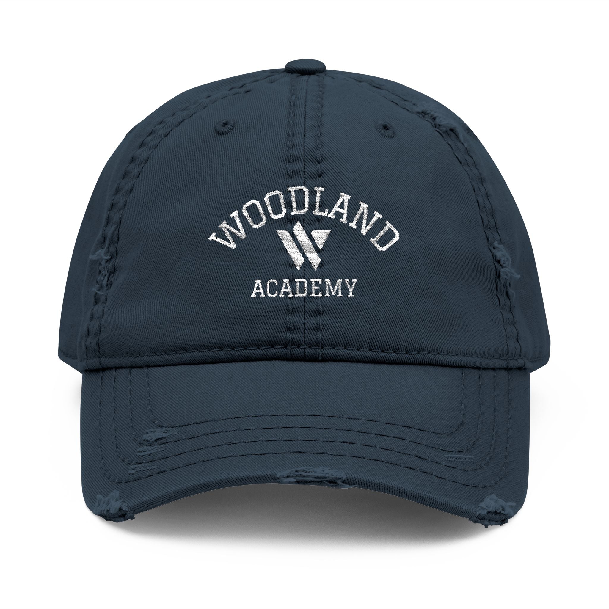 3 - Woodland Academy Embroidered Distressed Multi Color Dad Hat – Minimal White Logo Baseball Cap
