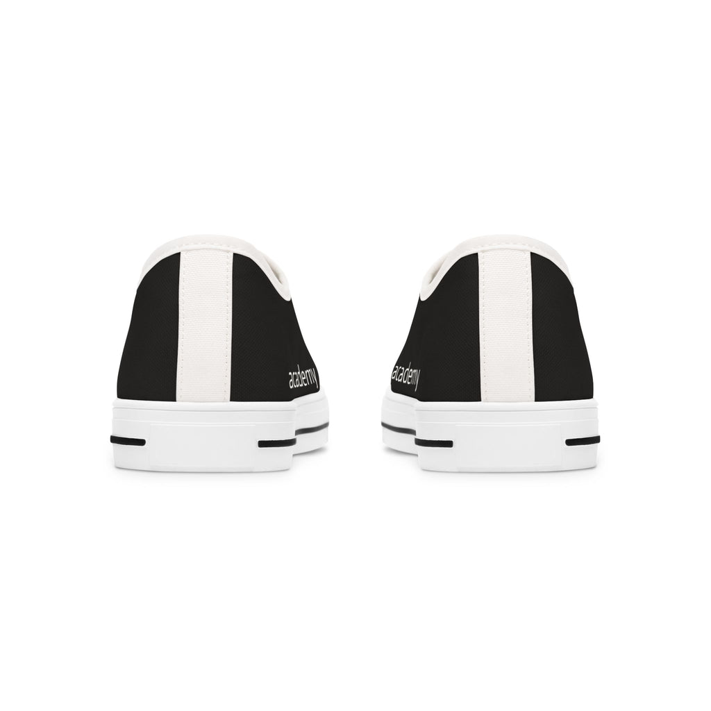 4 - Women's Low Top Sneakers — Minimal White Canvas Shoes with 'academy' Script Accent