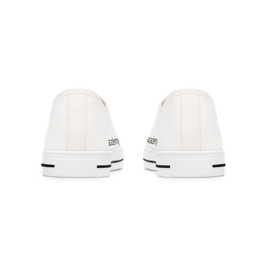 4 - Women's Low Top Sneakers — Minimal White Canvas Shoes with 'academy' Script Accent