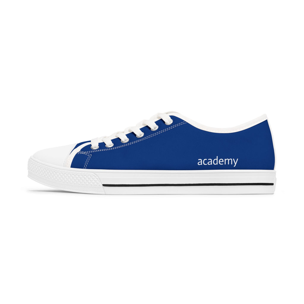 4 - Women's Low Top Sneakers — Minimal White Canvas Shoes with 'academy' Script Accent