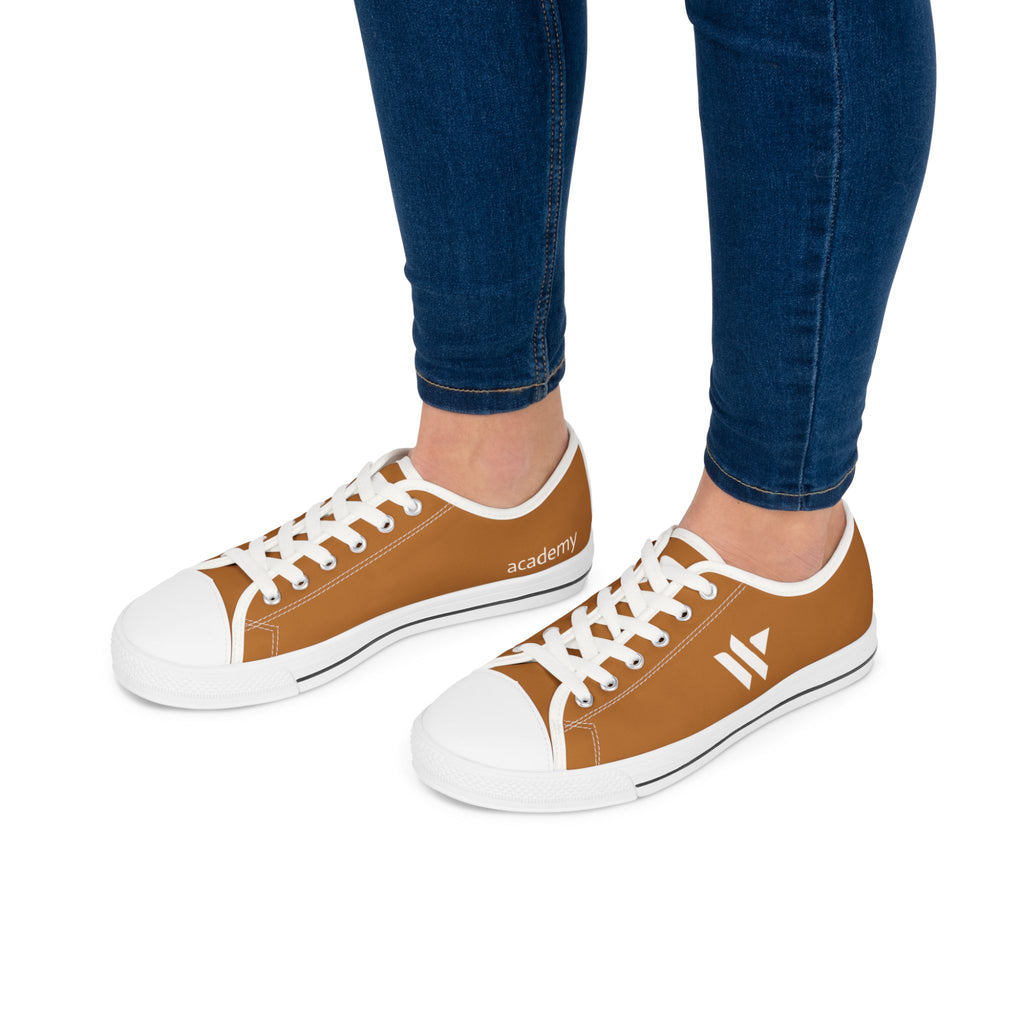 4 - Women's Low Top Sneakers — Minimal White Canvas Shoes with 'academy' Script Accent