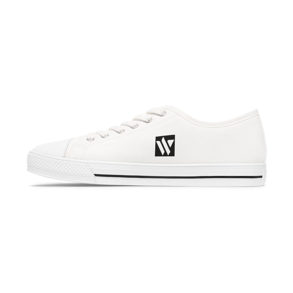 4 - Women's Low Top Sneakers — Minimal White Canvas Shoes with 'academy' Script Accent
