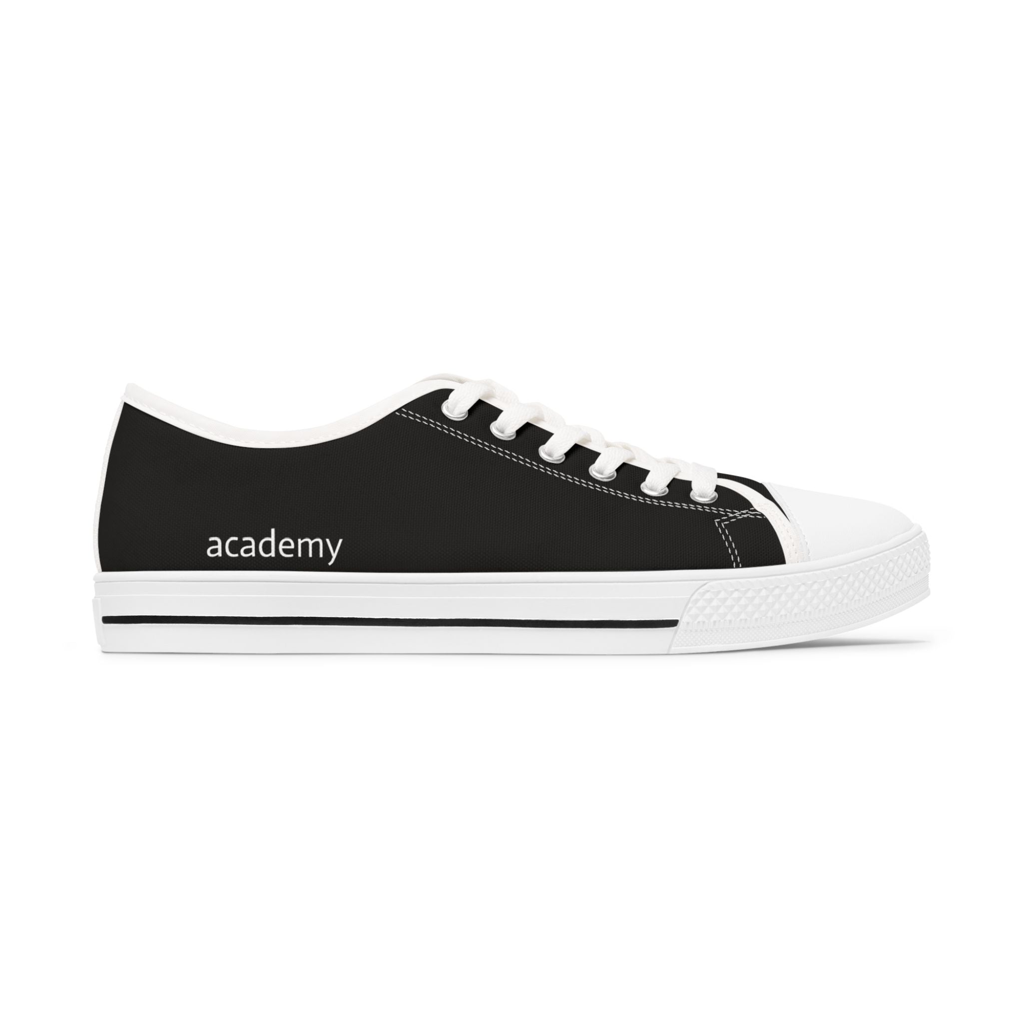 4 - Women's Low Top Sneakers — Minimal White Canvas Shoes with 'academy' Script Accent