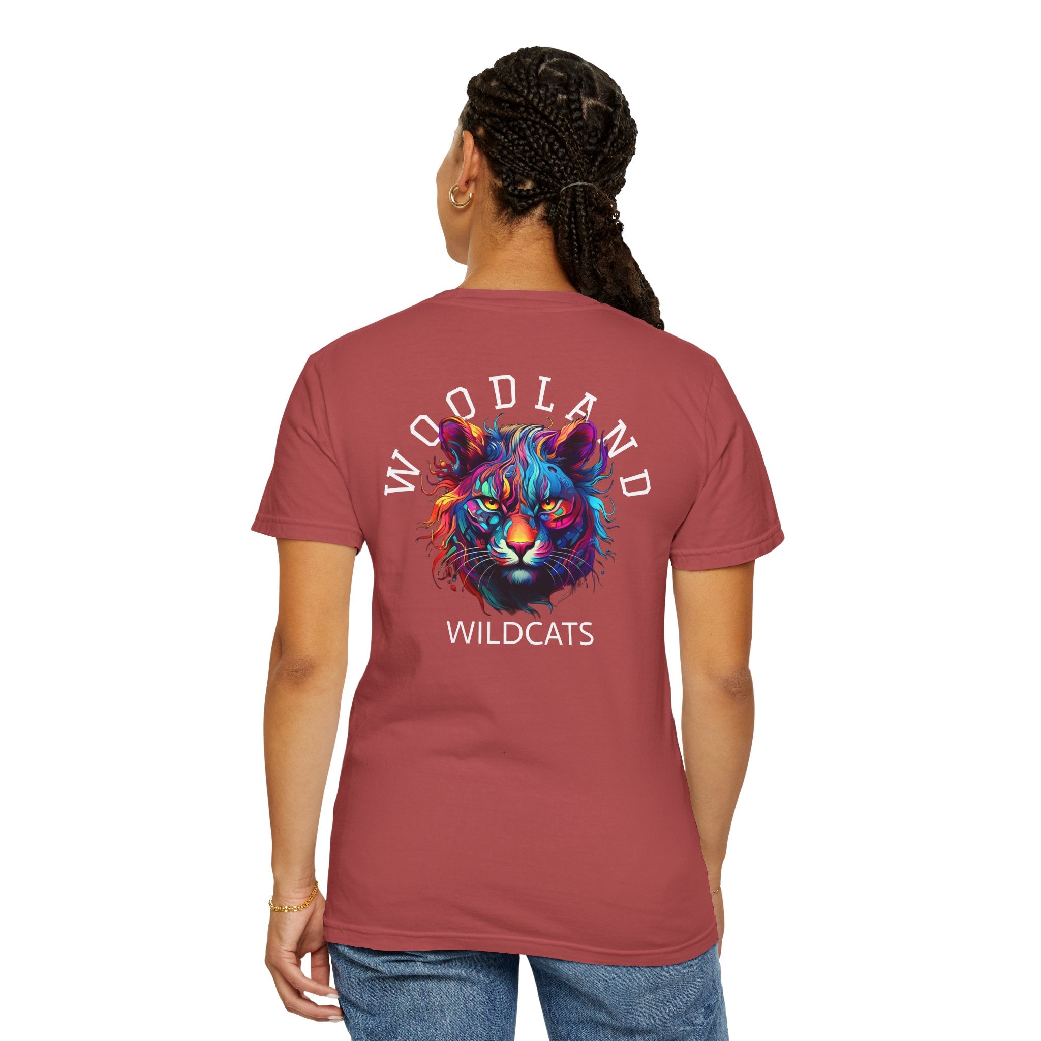 11 - Woodland Academy Painted Wildcat Multi Color T-Shirt — Minimal Logo Tee for Leaders & Coaches