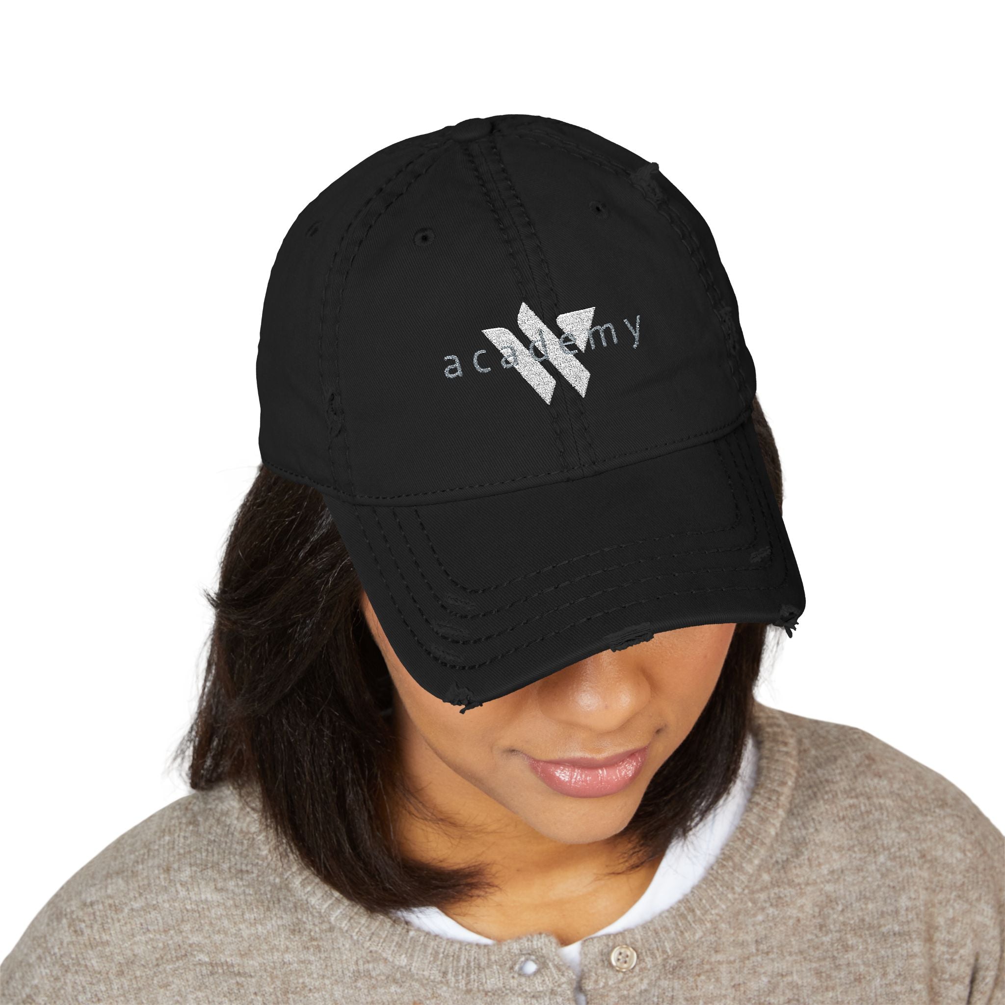 3 - Woodland Academy Embroidered Distressed Multi Color Dad Hat – Minimal White Logo Baseball Cap