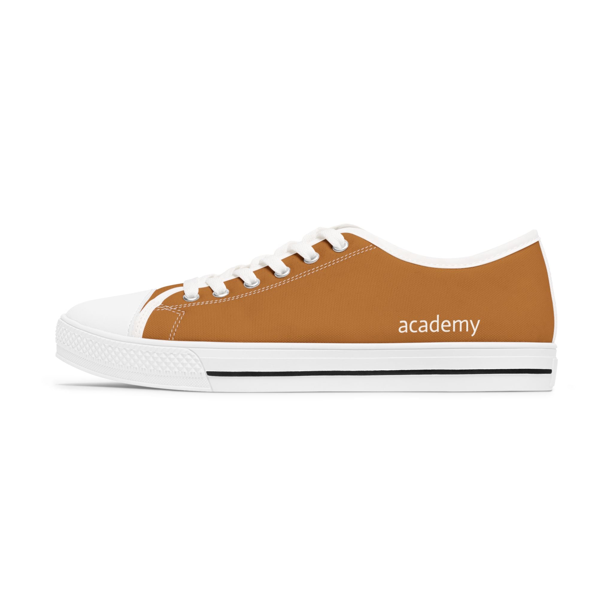 4 - Women's Low Top Sneakers — Minimal White Canvas Shoes with 'academy' Script Accent