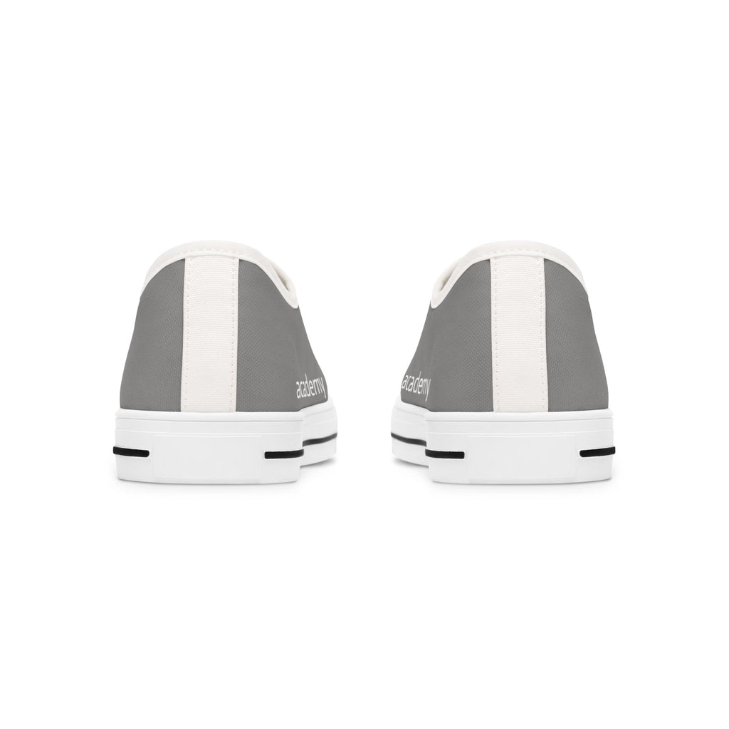 4 - Women's Low Top Sneakers — Minimal White Canvas Shoes with 'academy' Script Accent