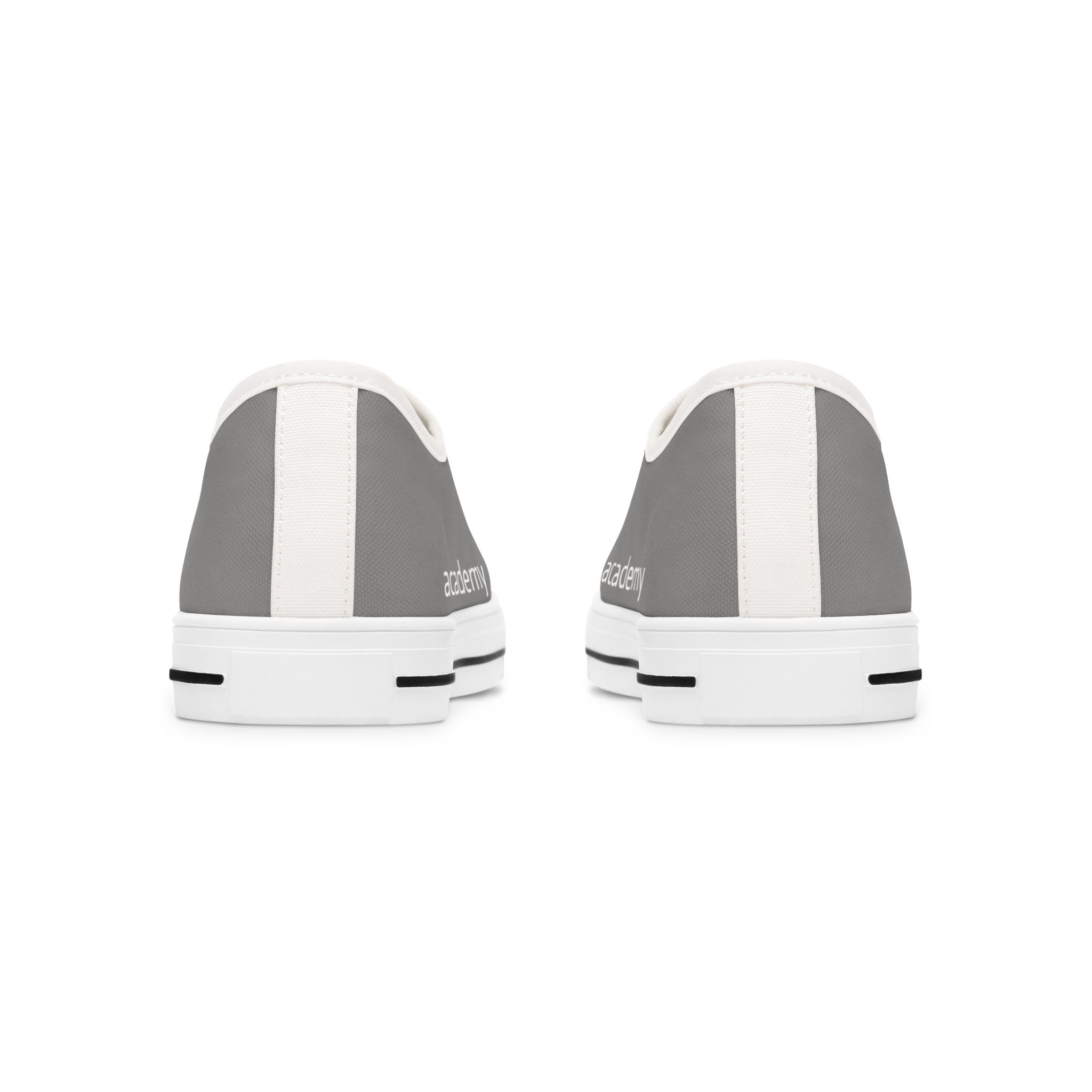4 - Women's Low Top Sneakers — Minimal White Canvas Shoes with 'academy' Script Accent