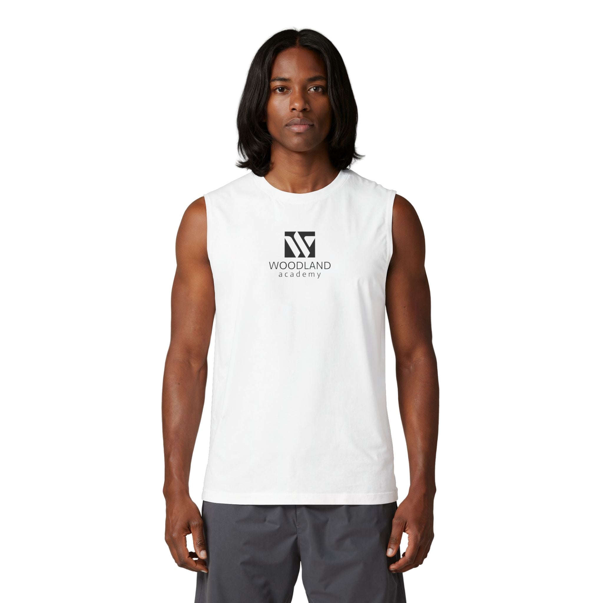 111 - Woodland Academy Muscle Tank — Minimal Black Gym Tank Top