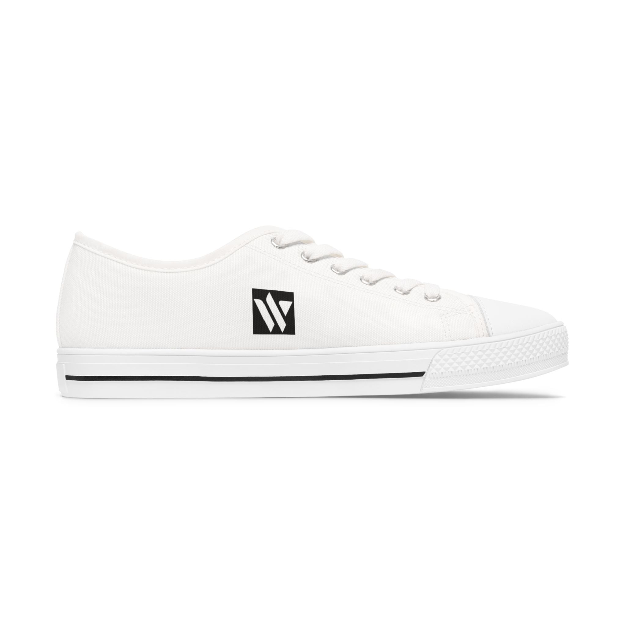4 - Women's Low Top Sneakers — Minimal White Canvas Shoes with 'academy' Script Accent