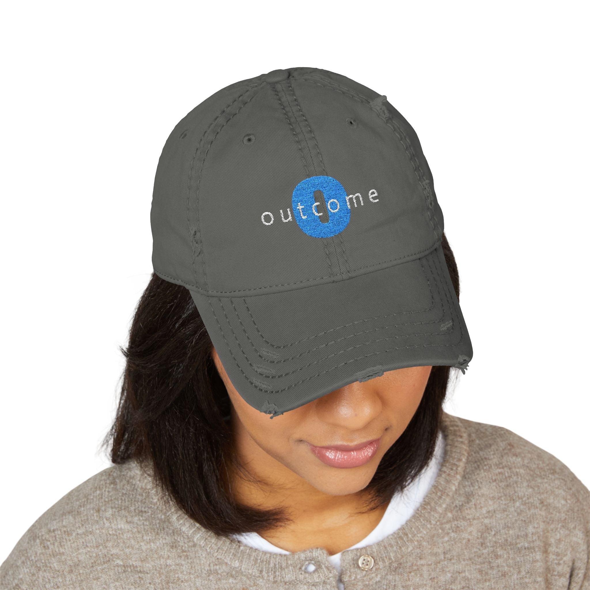 95 - Outcome Leadership Embroidered Distressed Multi Color Dad Hat – Minimal White Logo Baseball Cap
