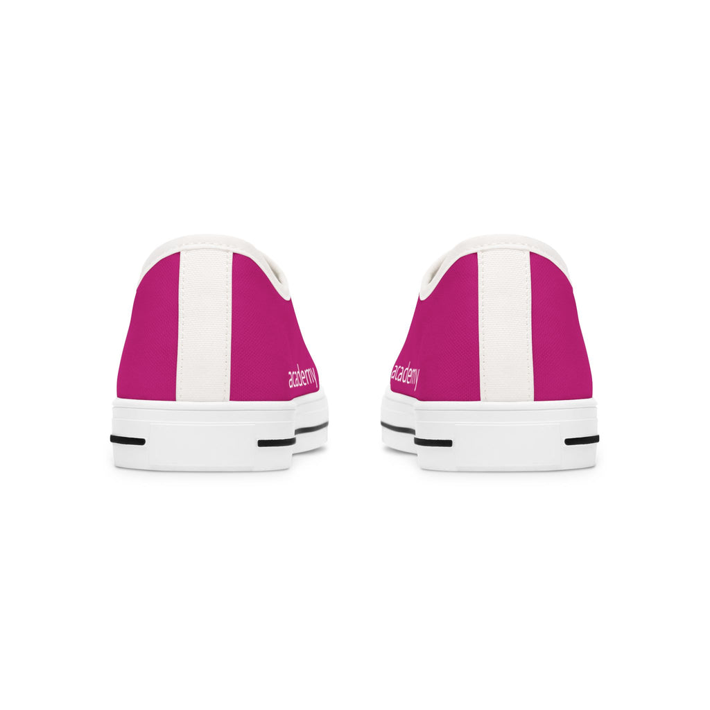 4 - Women's Low Top Sneakers — Minimal White Canvas Shoes with 'academy' Script Accent