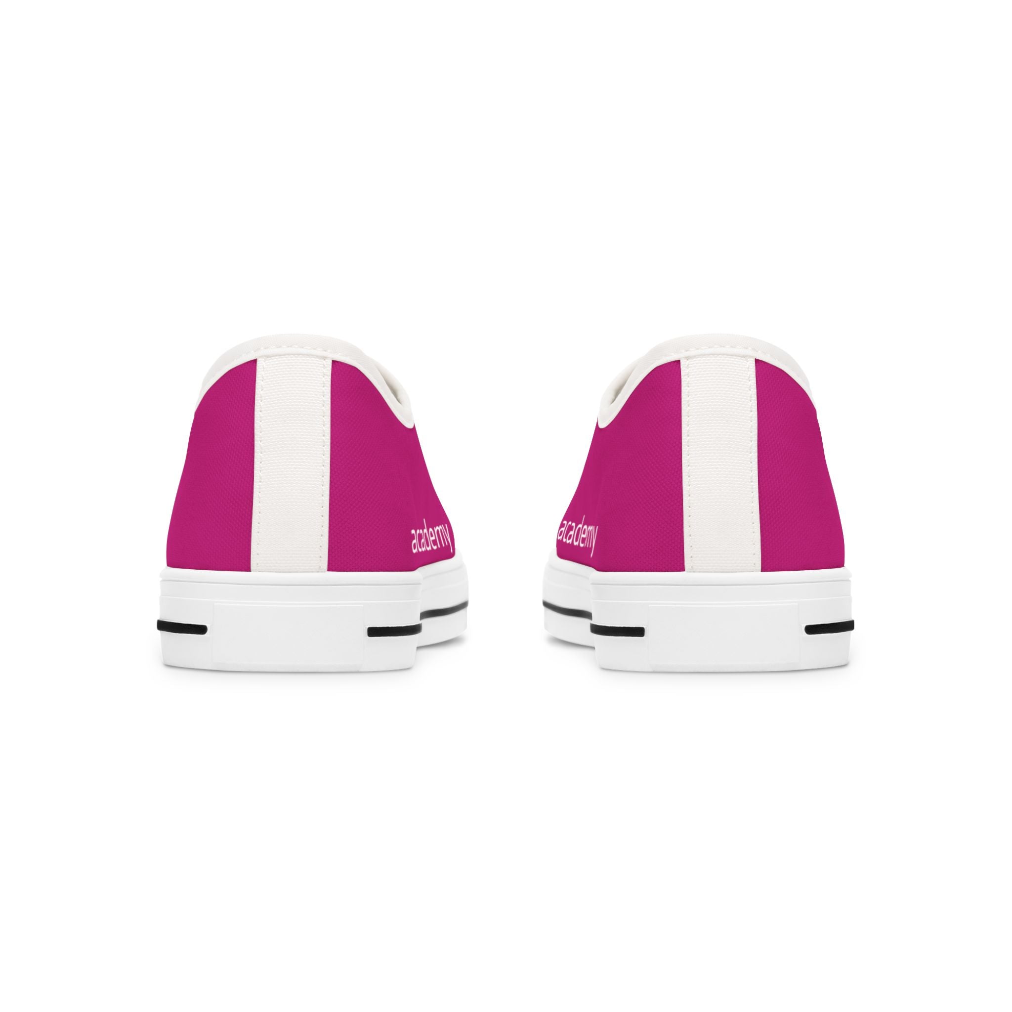 4 - Women's Low Top Sneakers — Minimal White Canvas Shoes with 'academy' Script Accent