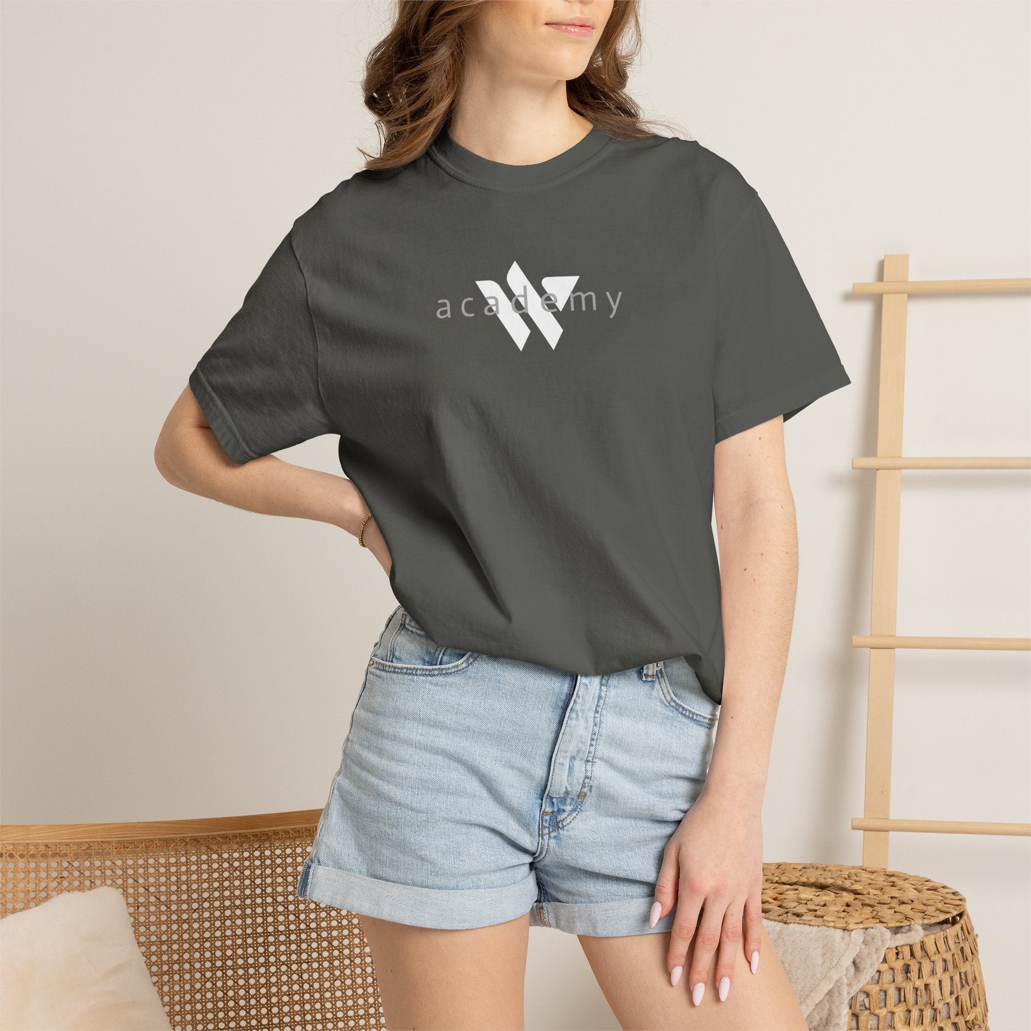 11 - Woodland Academy Dark Grey T-Shirt — Minimal Logo Tee for Leaders & Coaches