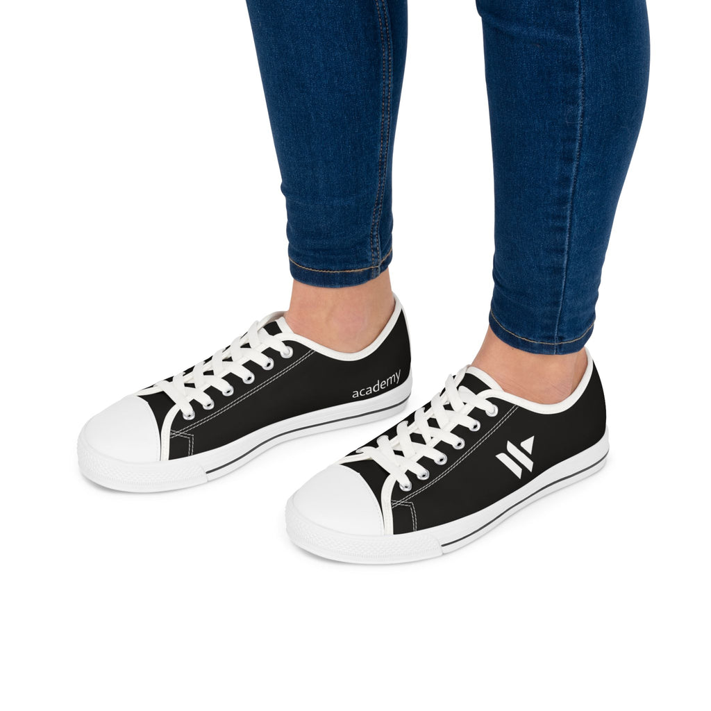 4 - Women's Low Top Sneakers — Minimal White Canvas Shoes with 'academy' Script Accent