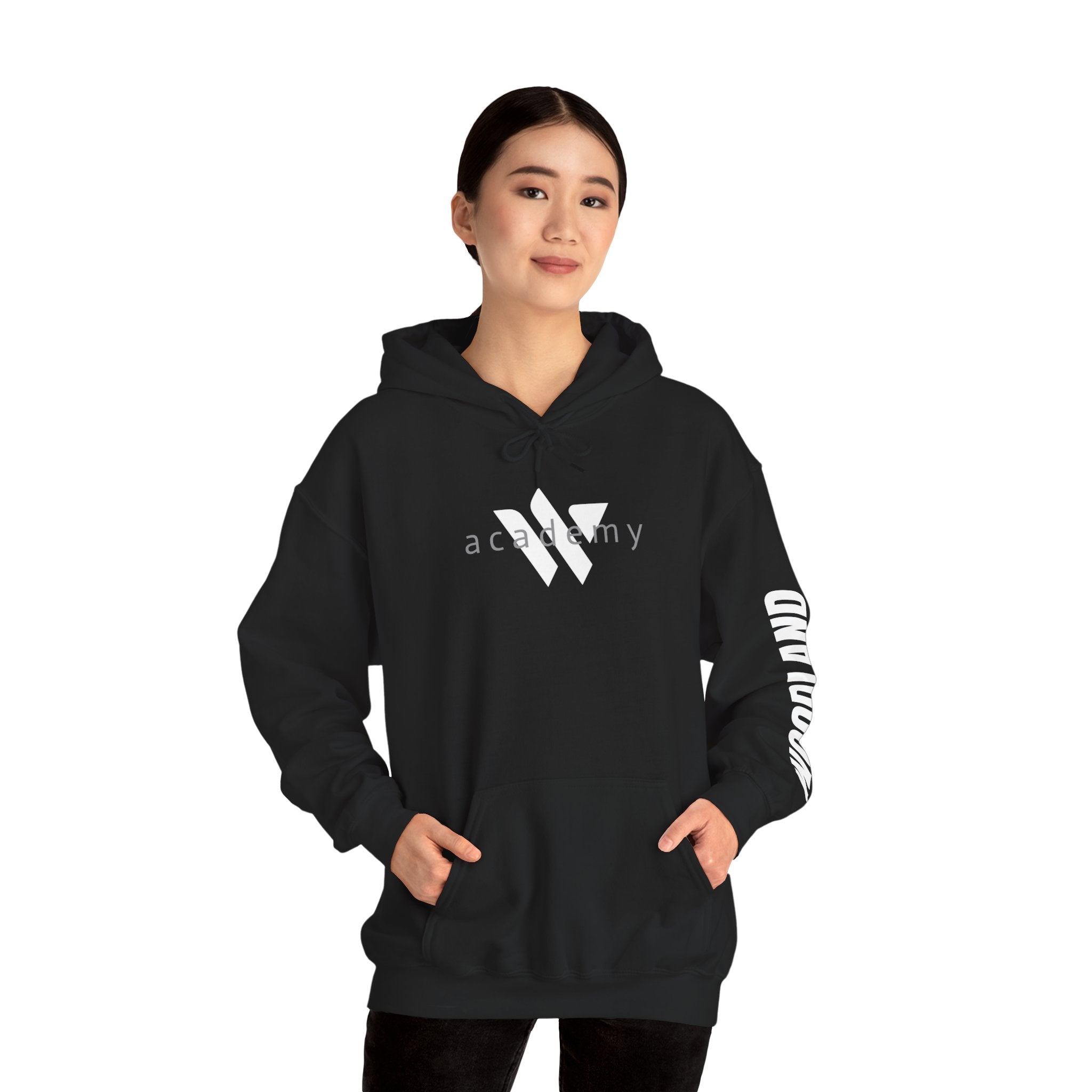 16 - Academy Printed Logo Multi Colors Hoodie — Woodland Sleeve Graphic Hooded Sweatshirt