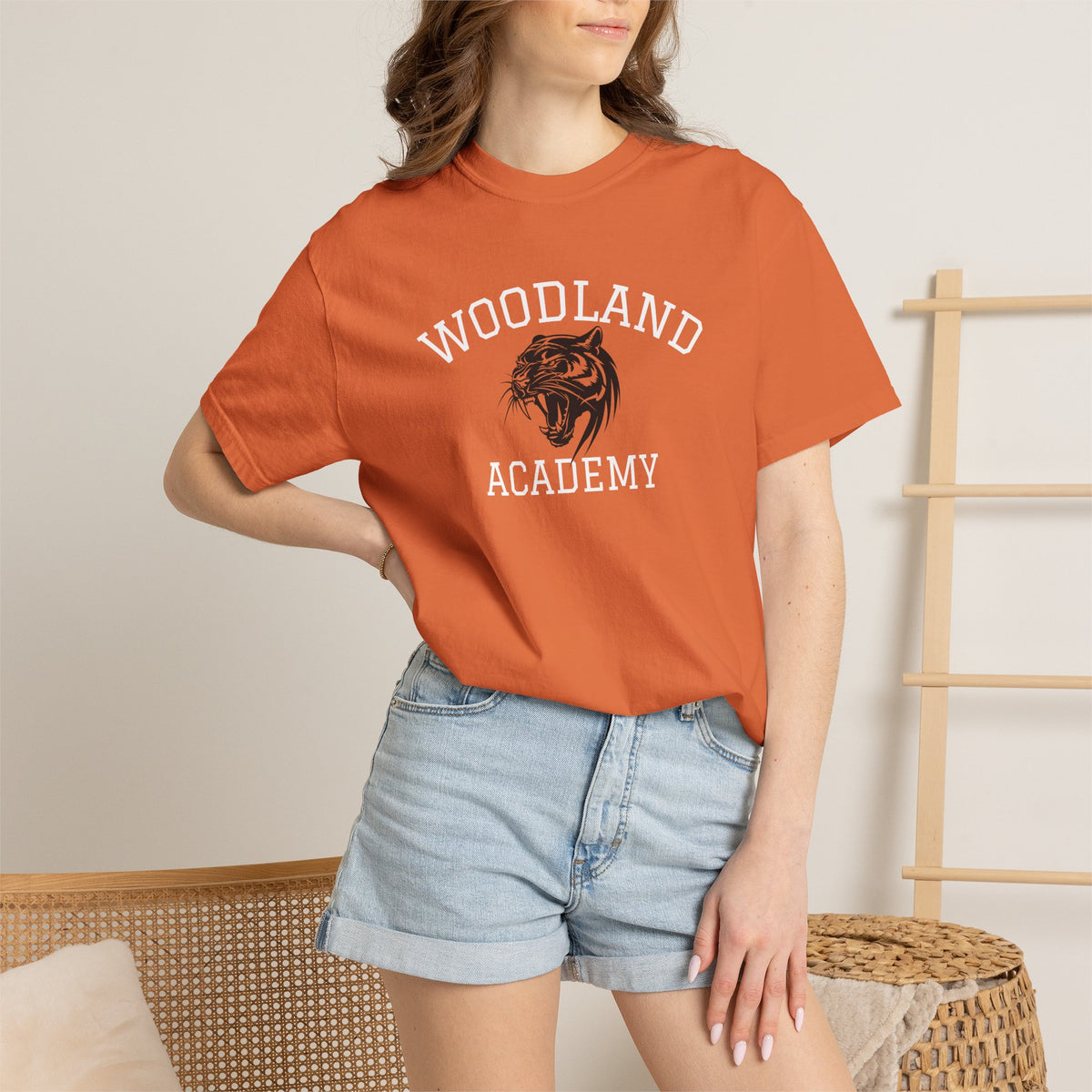 11 - Woodland Academy Burnt Orange Wildcat Graphic Multi Color T-Shirt — Minimal Logo Tee for Leaders & Coaches