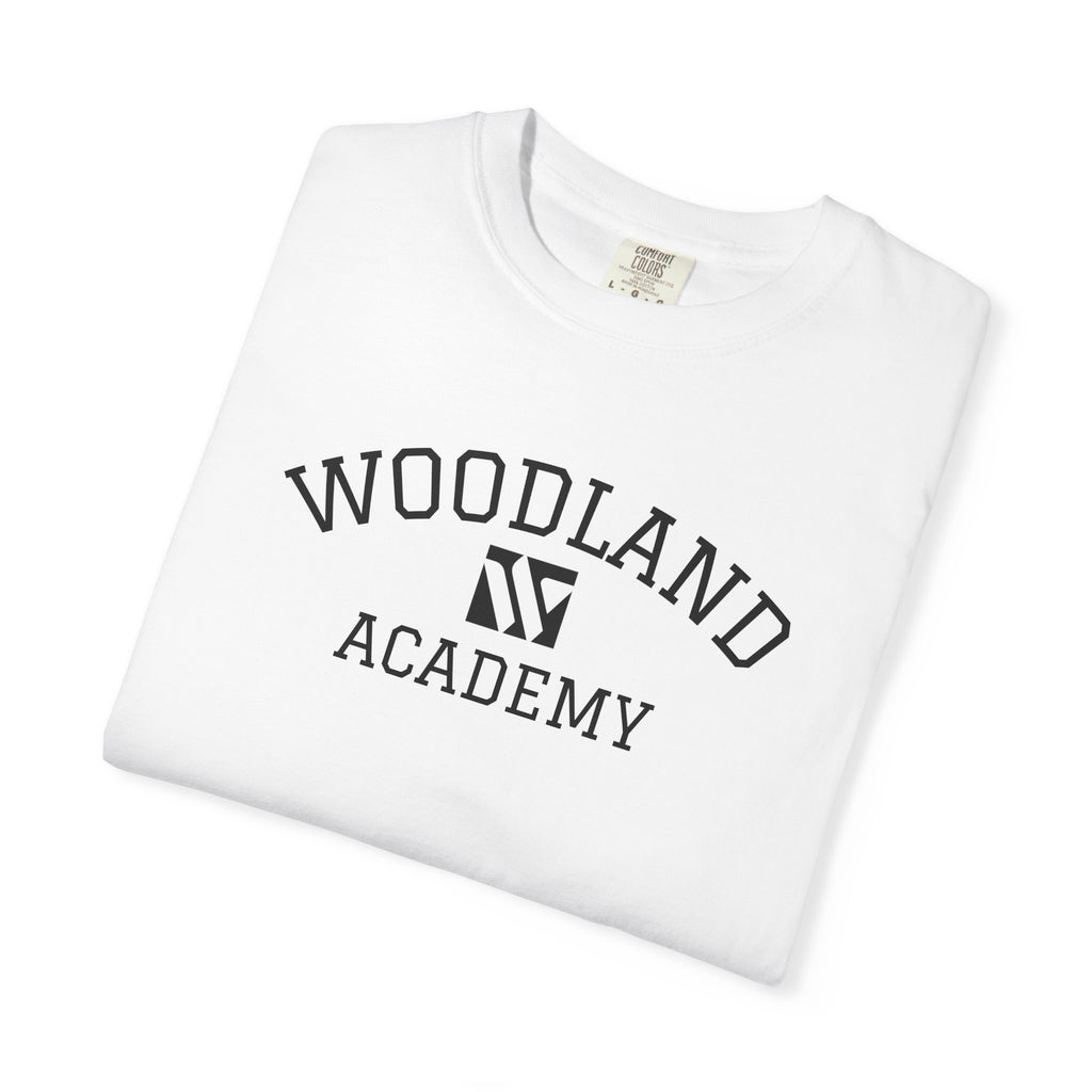 11 - Woodland Academy Graphic Multi Color T-Shirt — Minimal Logo Tee for Leaders & Coaches