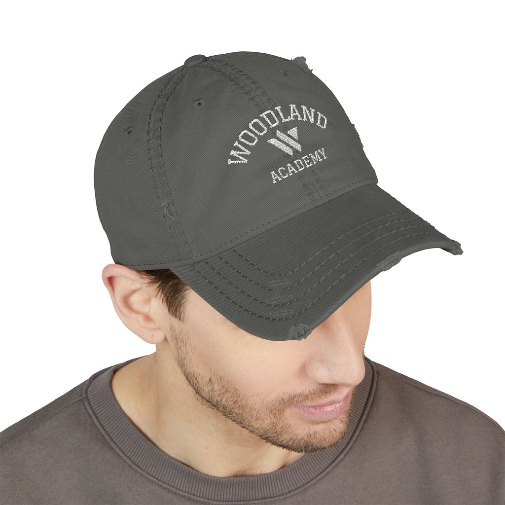 3 - Woodland Academy Embroidered Distressed Multi Color Dad Hat – Minimal White Logo Baseball Cap