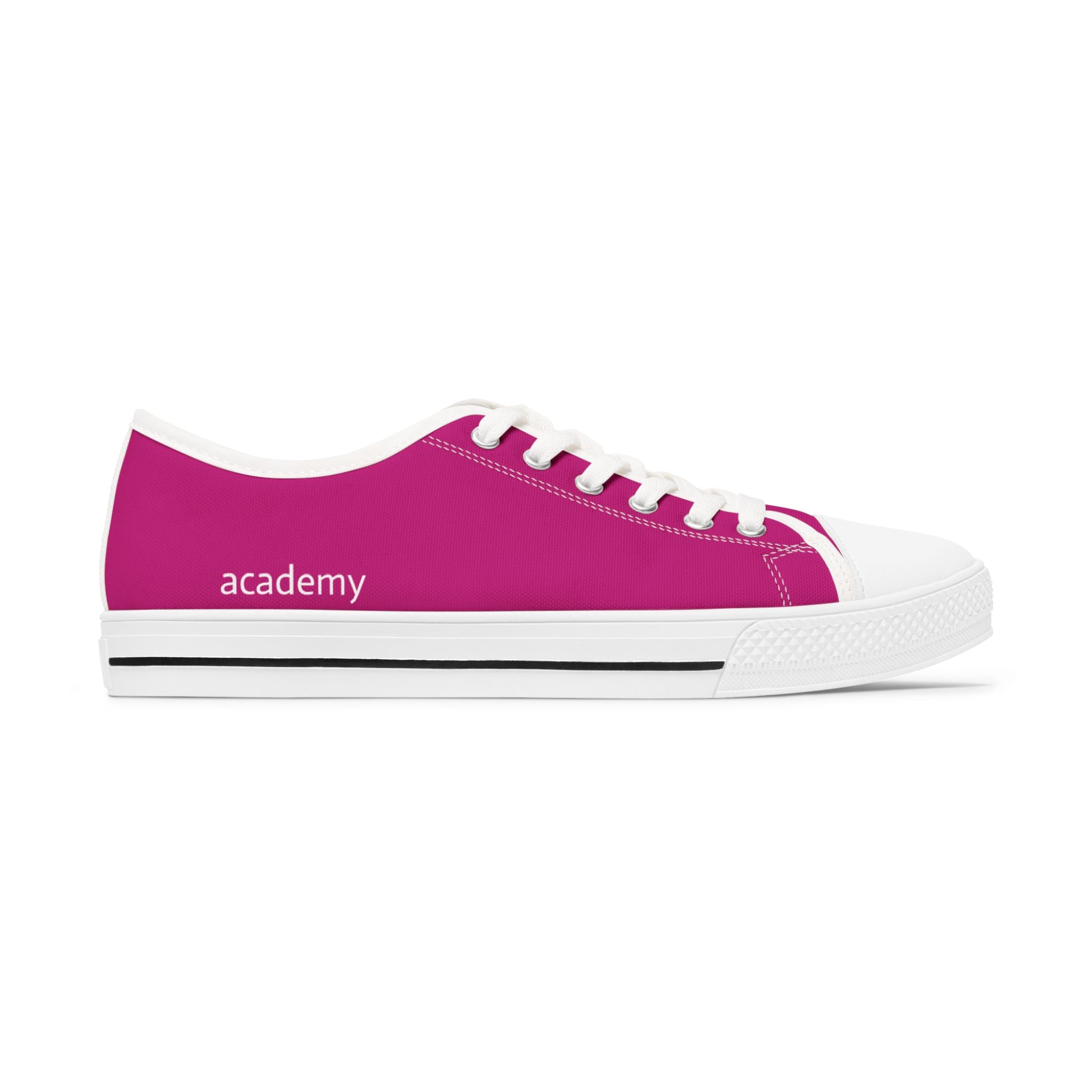 4 - Women's Low Top Sneakers — Minimal White Canvas Shoes with 'academy' Script Accent