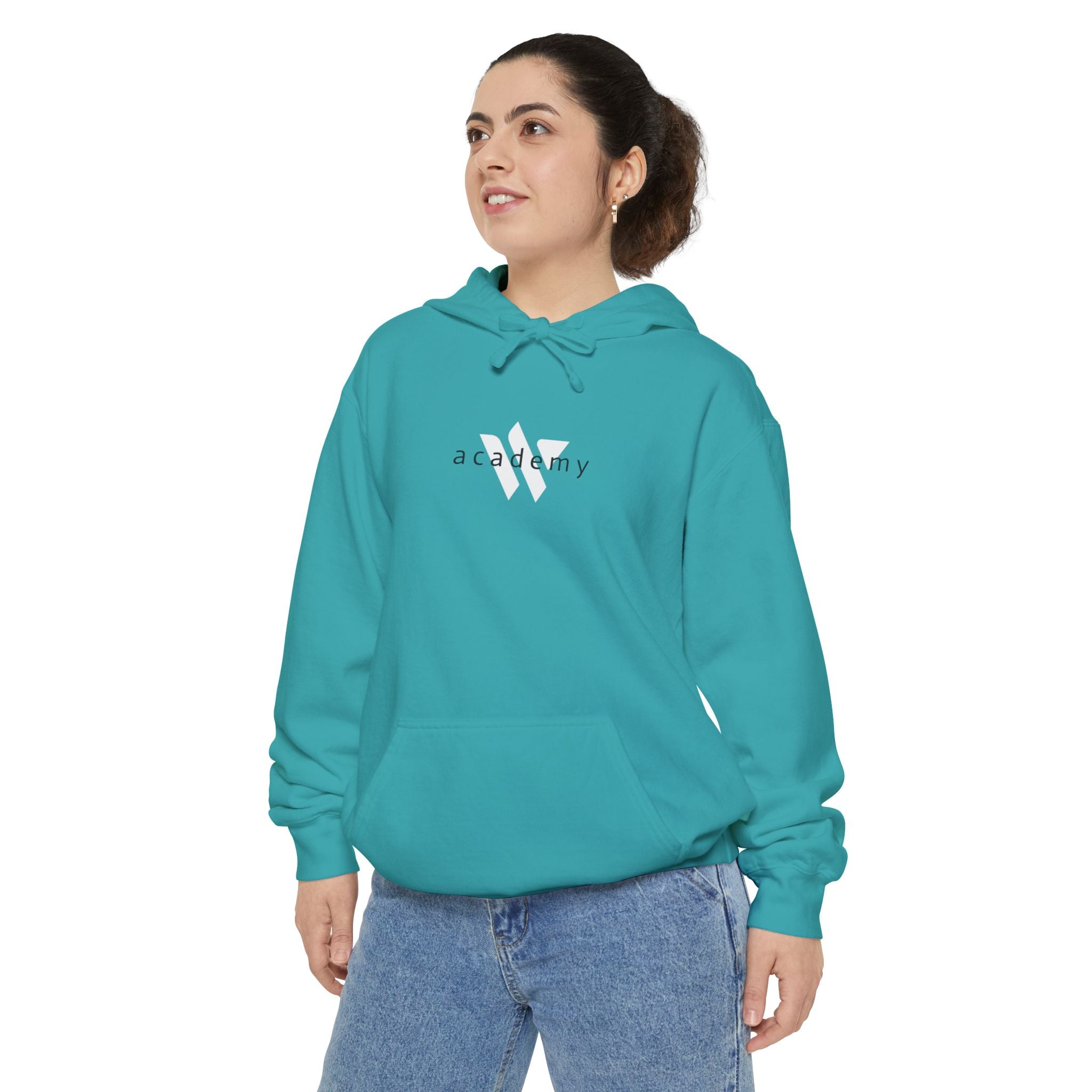 17 - Woodland Academy Embroidered Comfort Colors Logo Hoodie — Garment-Dyed Cozy Pullover
