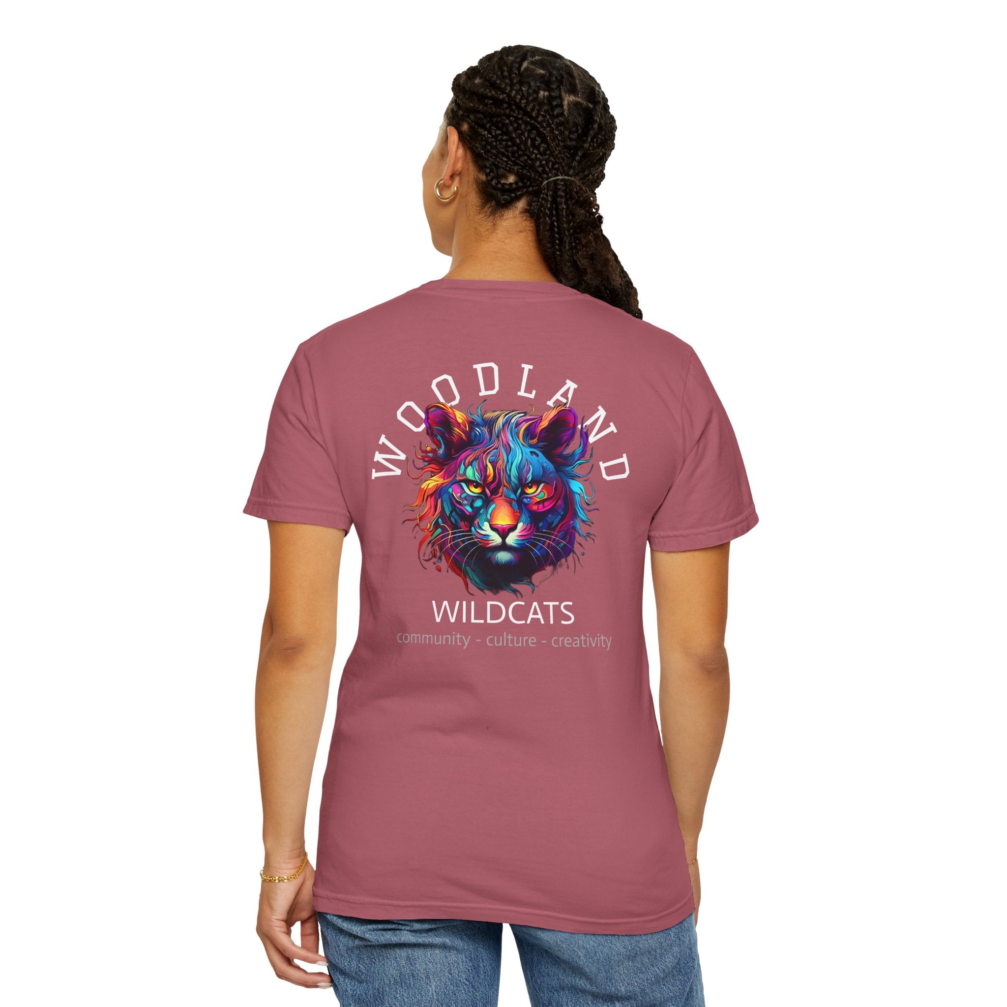 11 - Woodland Academy Painted Wildcat Multi Color T-Shirt — Minimal Logo Tee for Leaders & Coaches