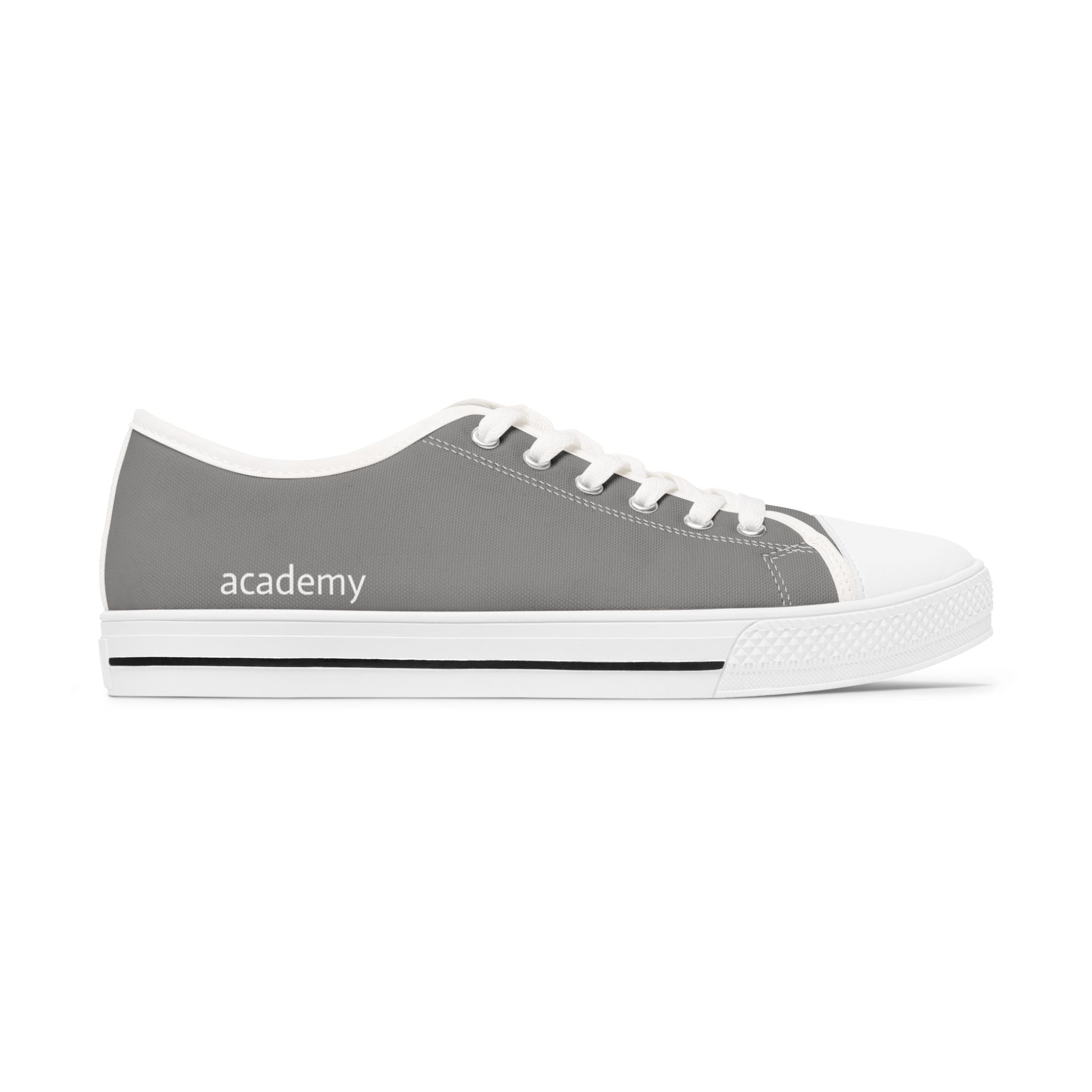 4 - Women's Low Top Sneakers — Minimal White Canvas Shoes with 'academy' Script Accent