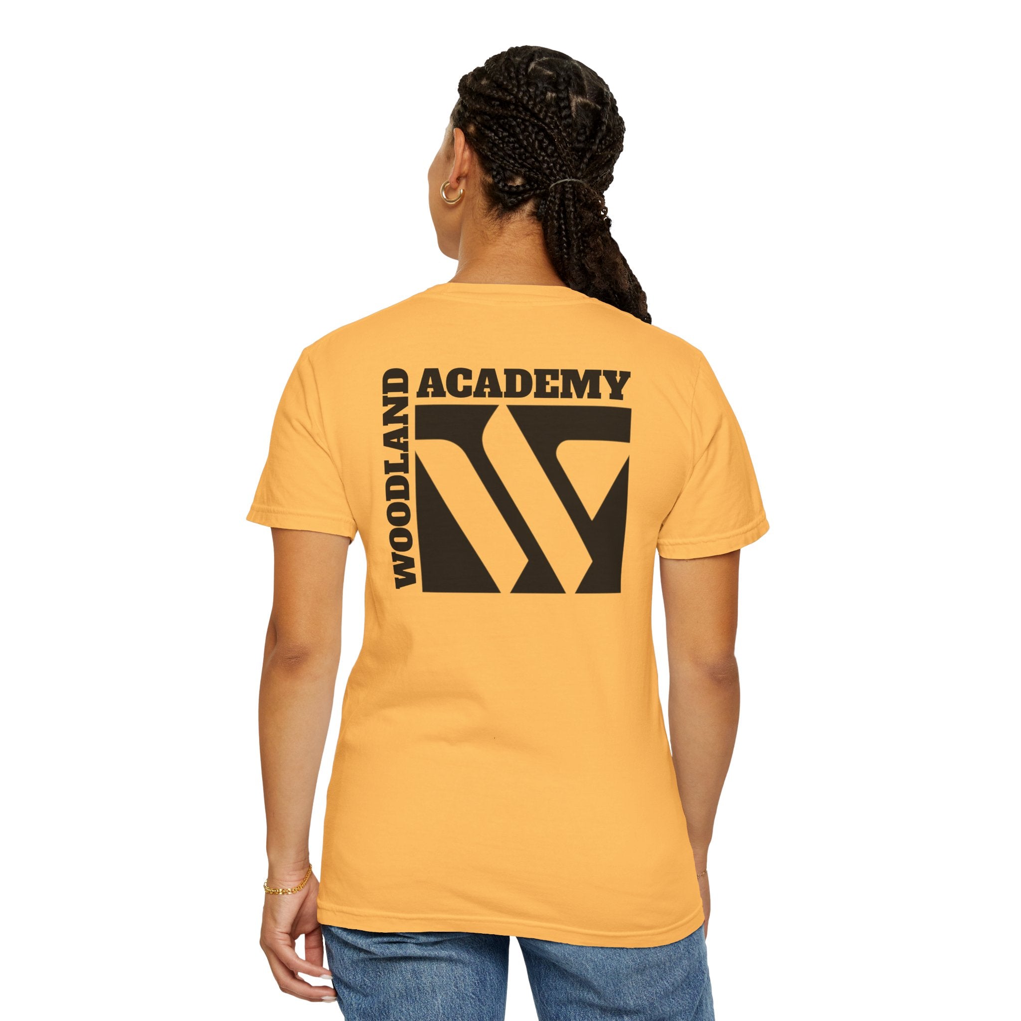11 - Woodland Academy Graphic Multi Color T-Shirt — Minimal Logo Tee for Leaders & Coaches