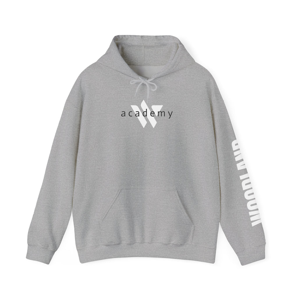 16 - Academy Printed Logo Multi Colors Hoodie — Woodland Sleeve Graphic Hooded Sweatshirt