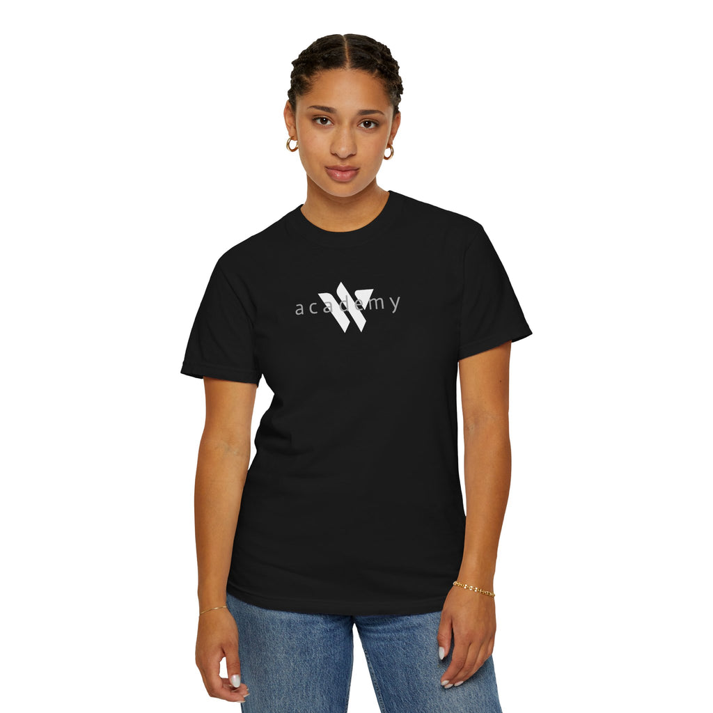11 - Woodland Academy Black T-Shirt — Minimal Logo Tee for Leaders & Coaches