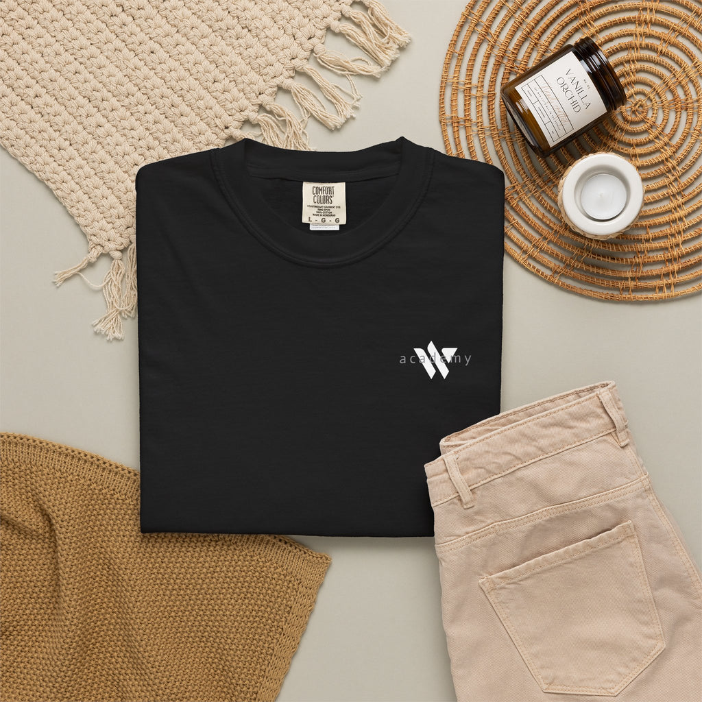 11 - Woodland Academy Black T-Shirt — Minimal Logo Tee for Leaders & Coaches