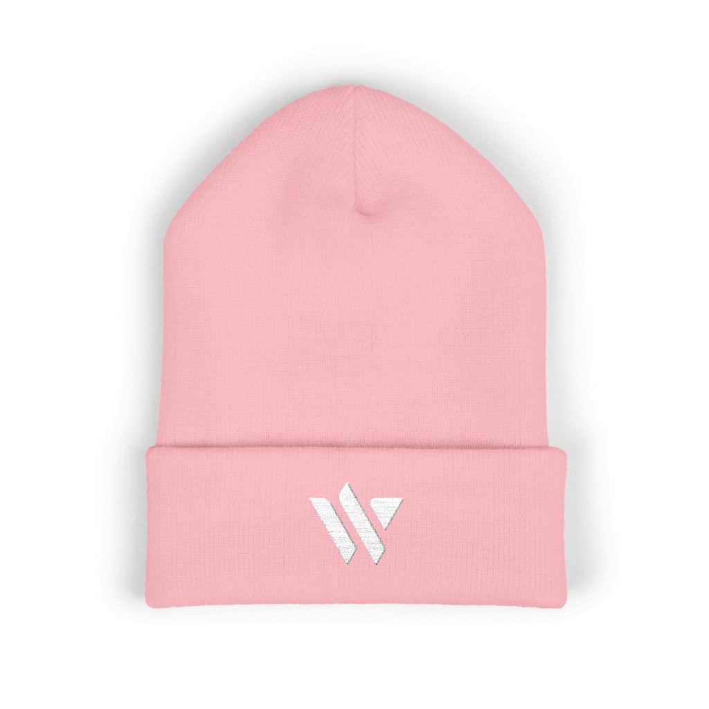 31 - Woodland Multi Colors Embroidered Classic Cuffed Beanie — Yellow Minimal Logo Winter Hat