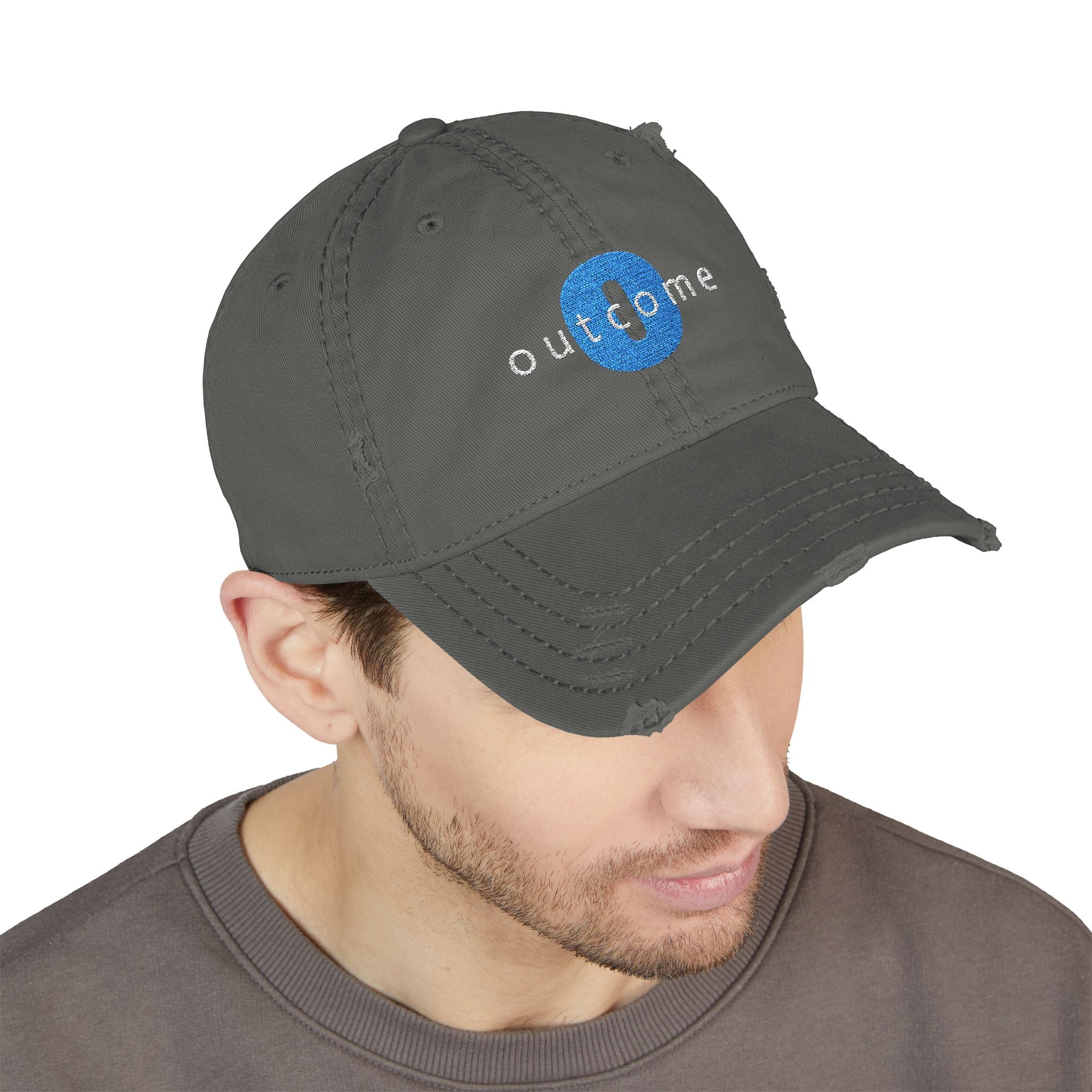95 - Outcome Leadership Embroidered Distressed Multi Color Dad Hat – Minimal White Logo Baseball Cap
