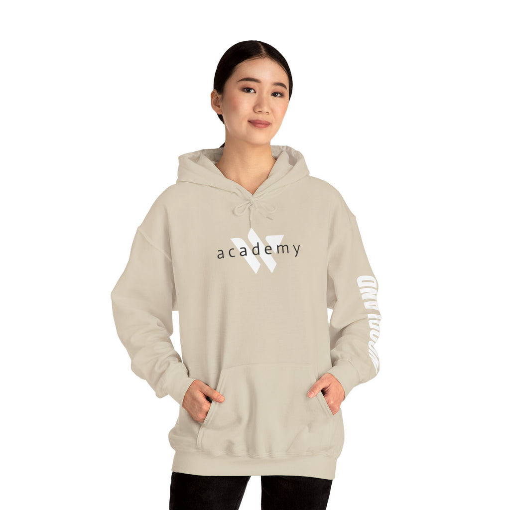 16 - Academy Printed Logo Multi Colors Hoodie — Woodland Sleeve Graphic Hooded Sweatshirt